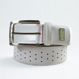 Nike Golf G-Flex Belt Mens 38 White Perforated Leather Tiger Woods TW Logo